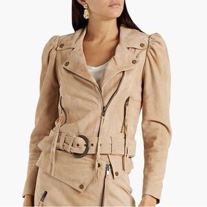 Retrofete Beige Leather Jacket with Belted Waist